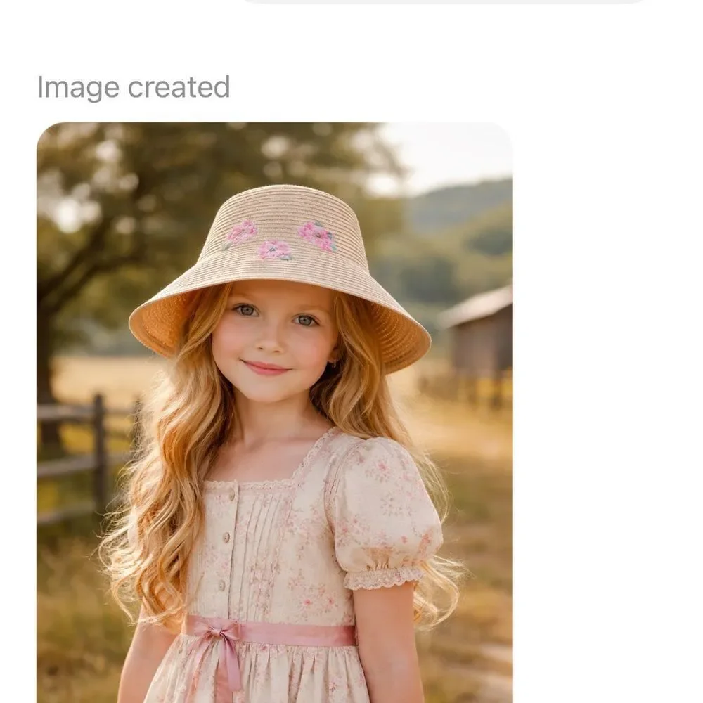 Janie and Jack Beige Straw Sun Hat with Pink Floral Embroidery ~ NWT